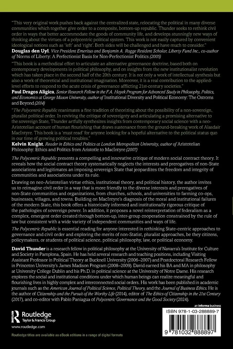 Rückseite: 9781032888897 | The Polycentric Republic | David Thunder | Taschenbuch | Englisch