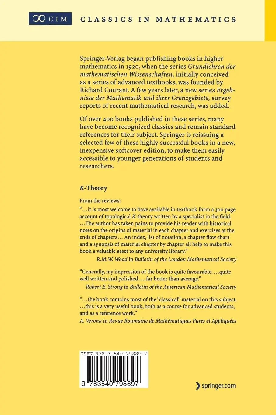 Rückseite: 9783540798897 | K-Theory | An Introduction | Max Karoubi | Taschenbuch | xviii | 2008