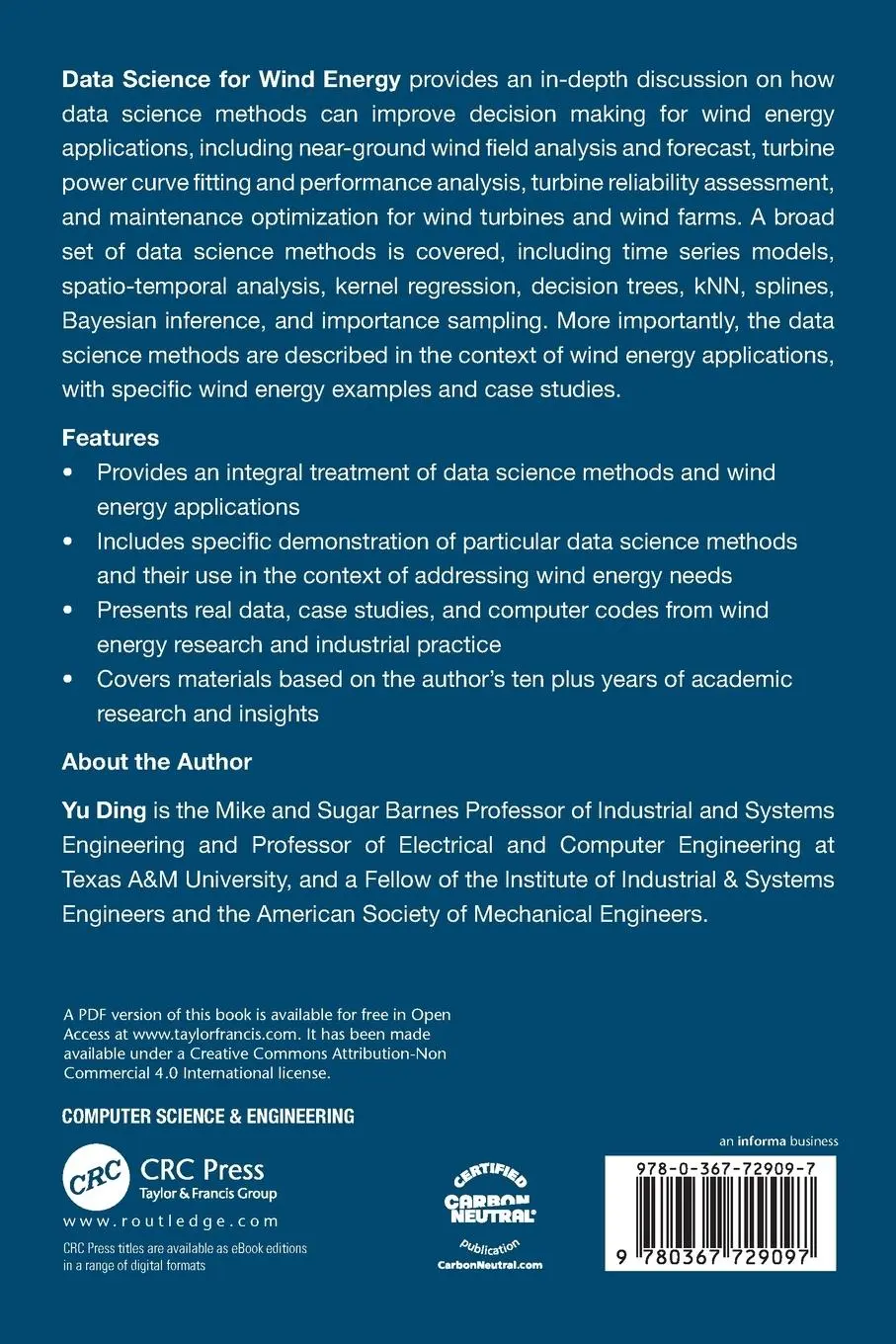 Rückseite: 9780367729097 | Data Science for Wind Energy | Yu Ding | Taschenbuch | Englisch | 2020