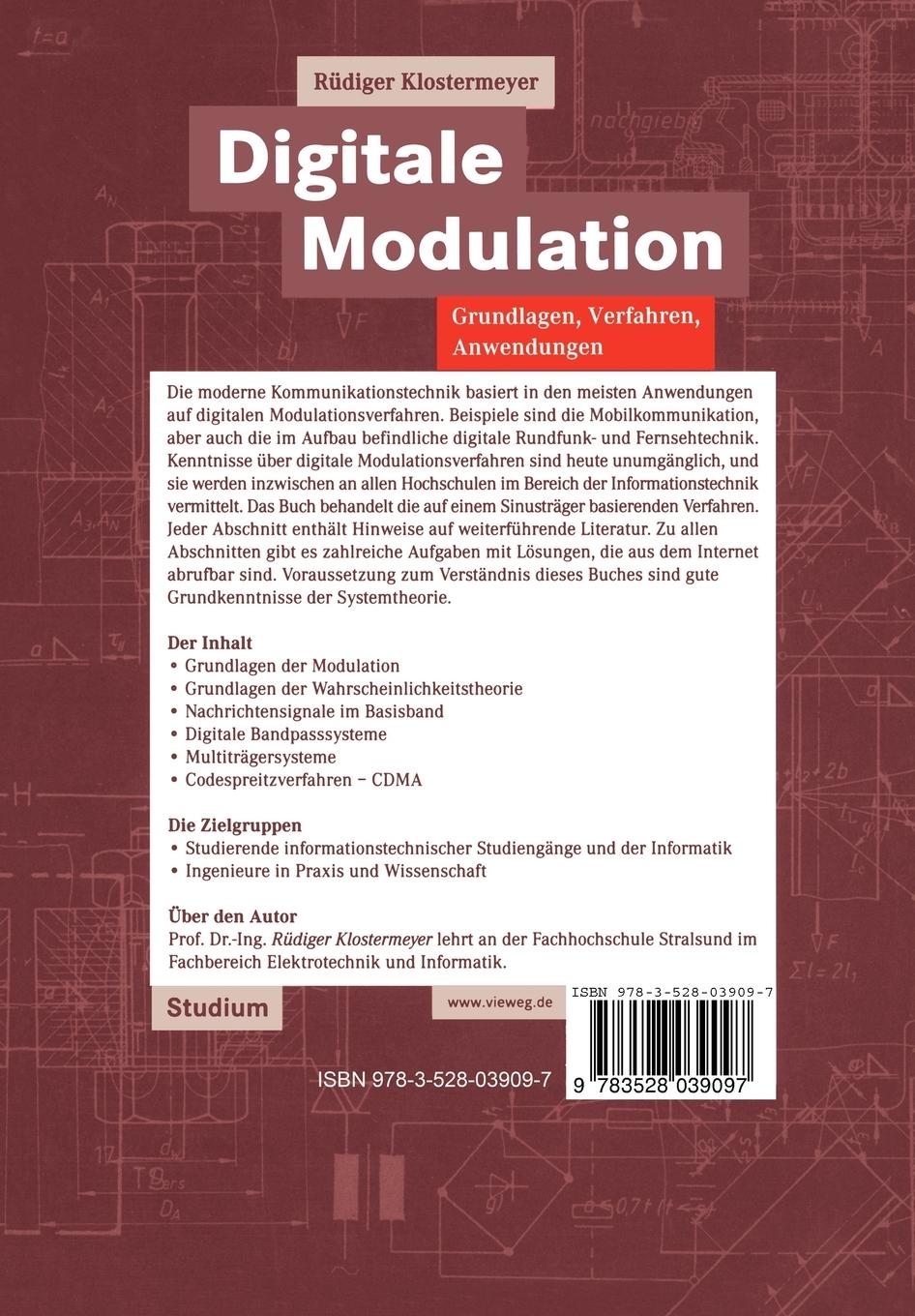 Rückseite: 9783528039097 | Digitale Modulation | Grundlagen, Verfahren, Systeme | Klostermeyer