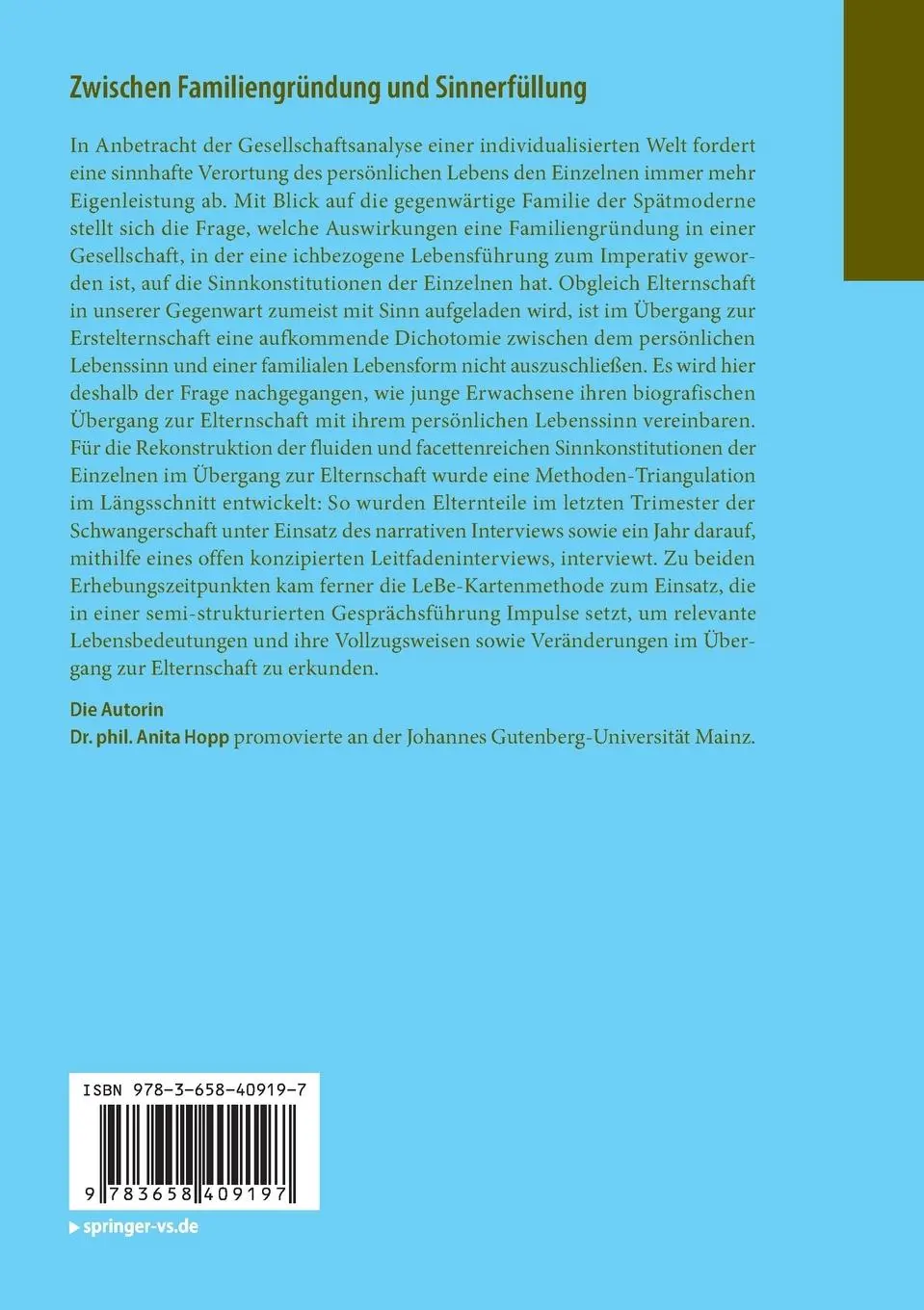 Rückseite: 9783658409197 | Zwischen Familiengründung und Sinnerfüllung | Anita Hopp | Taschenbuch