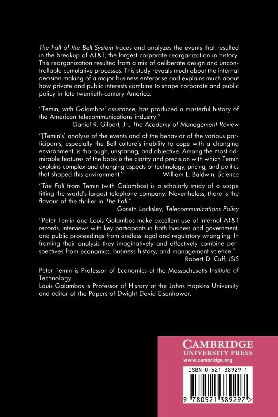 Rückseite: 9780521389297 | The Fall of the Bell System | A Study in Prices and Politics | Temin