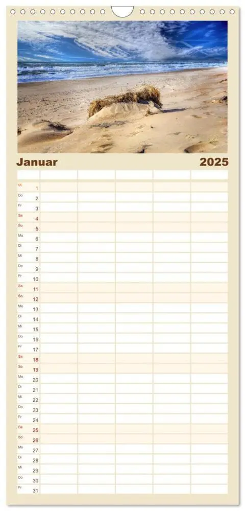 Bild: 9783457119297 | Familienplaner 2025 - Nordsee-Dünen mit 5 Spalten (Wandkalender, 21...