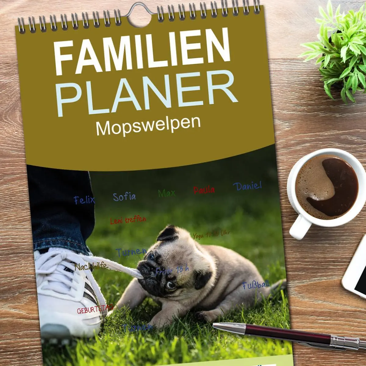 Bild: 9783516519297 | Familienplaner 2026 - Mopswelpen mit 5 Spalten (Wandkalender, 21 x...