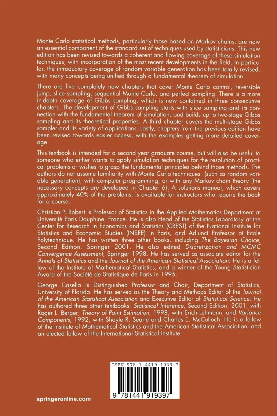 Rückseite: 9781441919397 | Monte Carlo Statistical Methods | George Casella (u. a.) | Taschenbuch