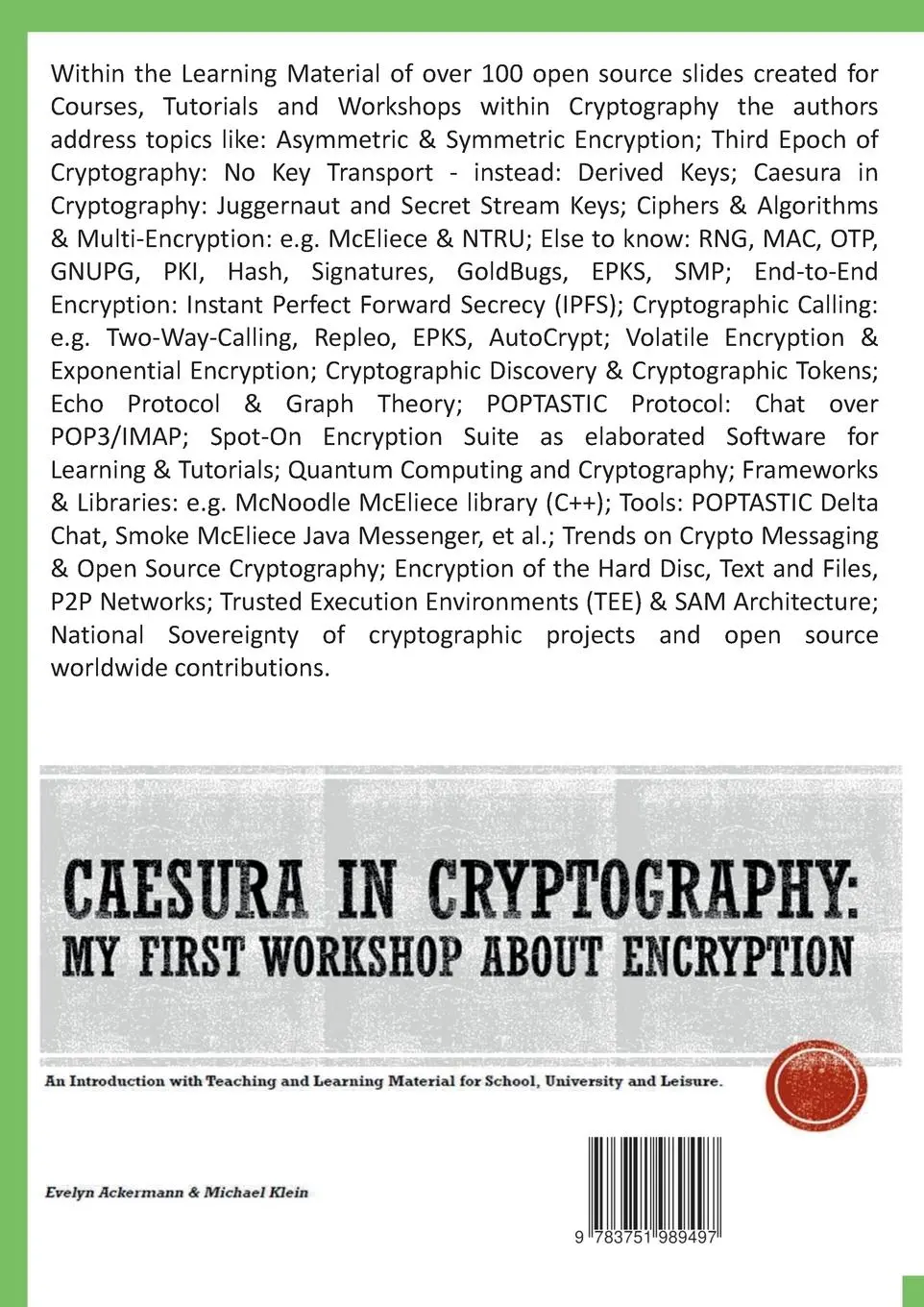 Rückseite: 9783751989497 | Caesura in Cryptography [Paperback] | Evelyn Ackermann (u. a.) | Buch