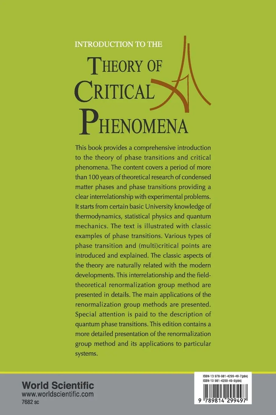 Rückseite: 9789814299497 | INTRODUCTION TO THE THEORY OF CRITICAL.. | Uzunov Dimo I | Taschenbuch