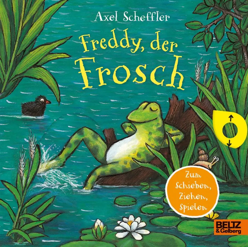 Cover: 9783407759597 | Freddy, der Frosch | Pappbilderbuch zum Schieben, Ziehen, Spielen