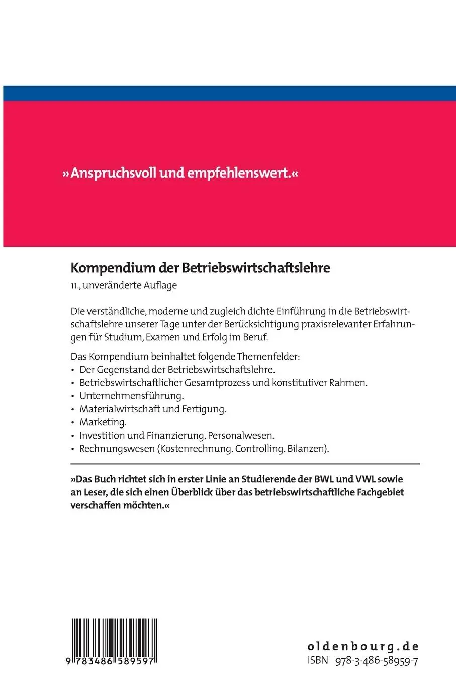 Rückseite: 9783486589597 | Kompendium der Betriebswirtschaftslehre | Uwe Bestmann | Taschenbuch