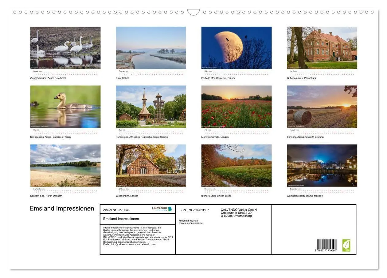 Bild: 9783516729597 | Emsland Impressionen (Wandkalender 2026 DIN A2 quer), CALVENDO...