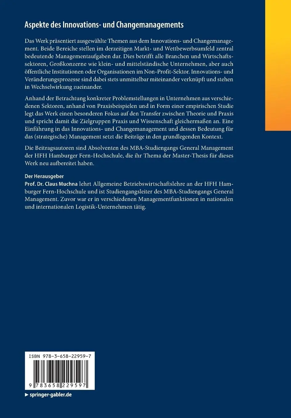Rückseite: 9783658229597 | Aspekte des Innovations- und Changemanagements | Claus Muchna | Buch