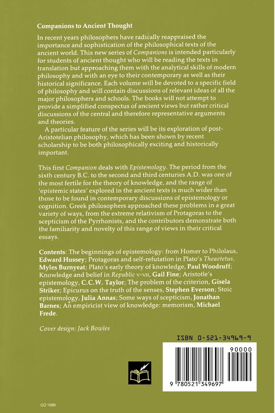 Rückseite: 9780521349697 | Epistemology | Stephen Everson | Taschenbuch | Englisch | 1990