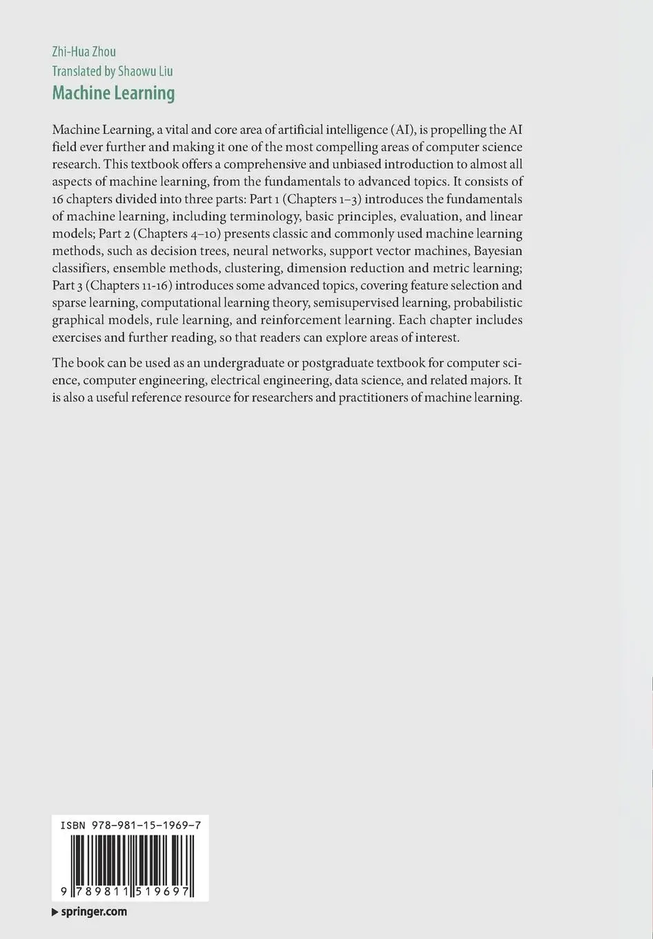 Rückseite: 9789811519697 | Machine Learning | Zhi-Hua Zhou | Taschenbuch | xiii | Englisch | 2022