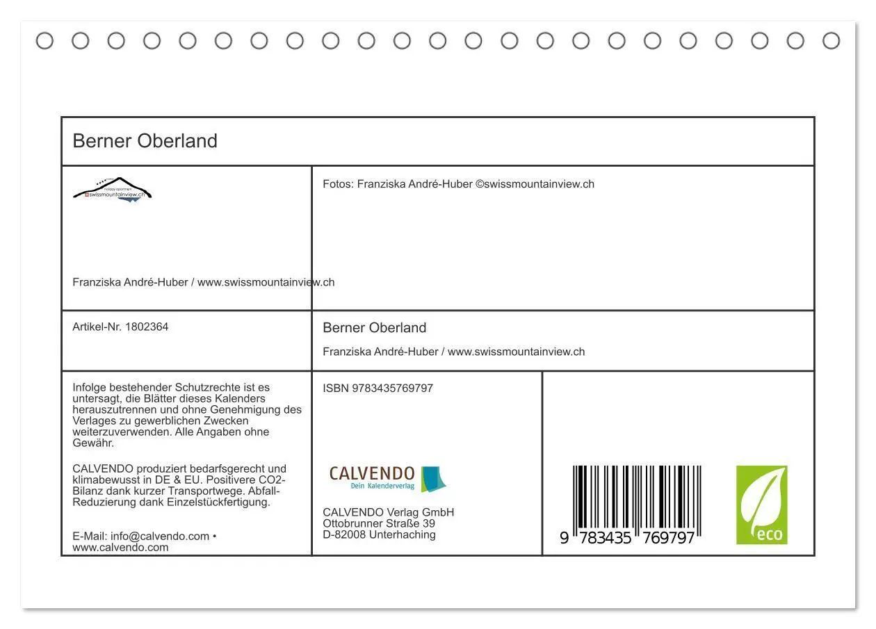 Bild: 9783435769797 | Berner Oberland (Tischkalender 2025 DIN A5 quer), CALVENDO...