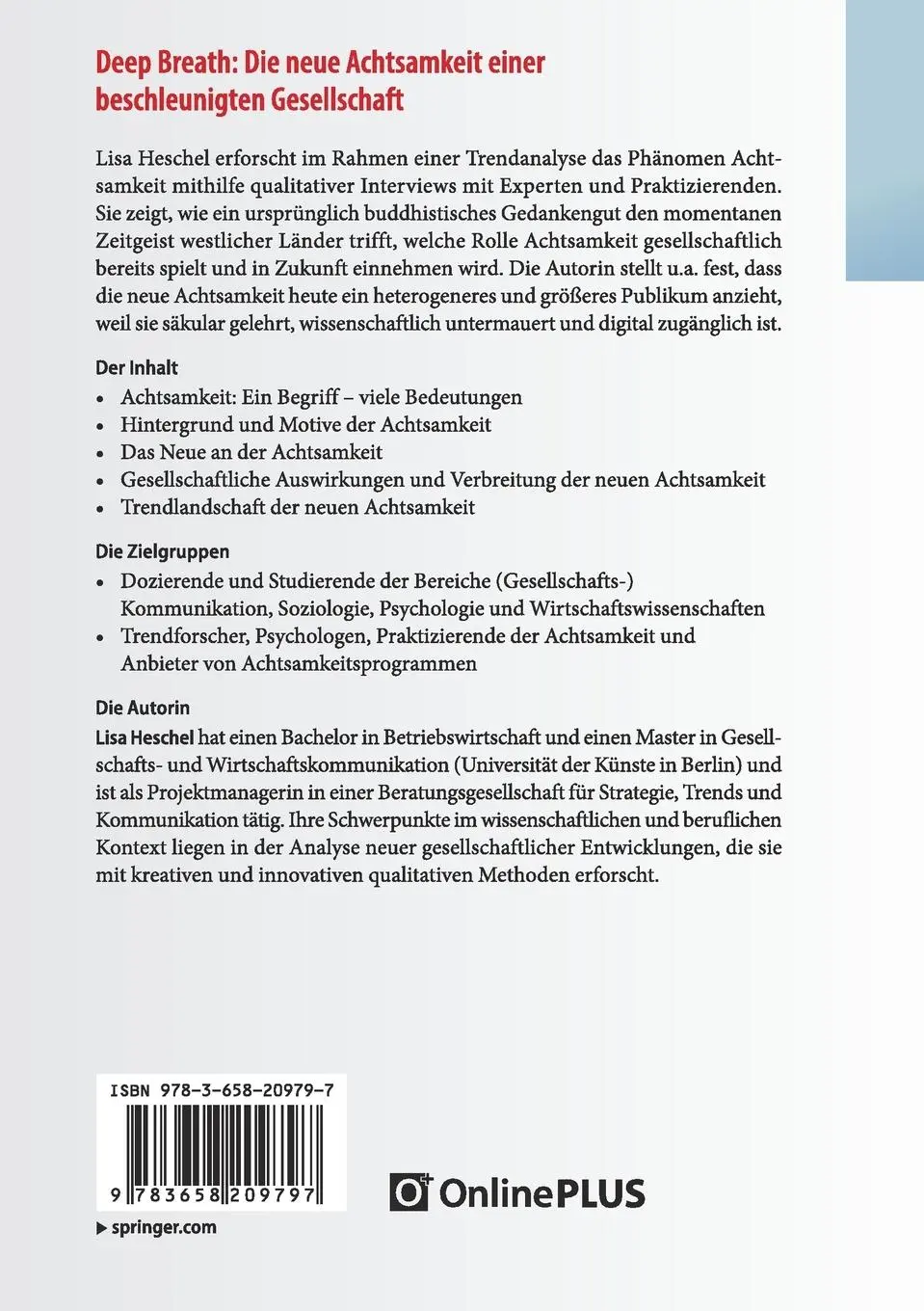 Rückseite: 9783658209797 | Deep Breath: Die neue Achtsamkeit einer beschleunigten Gesellschaft