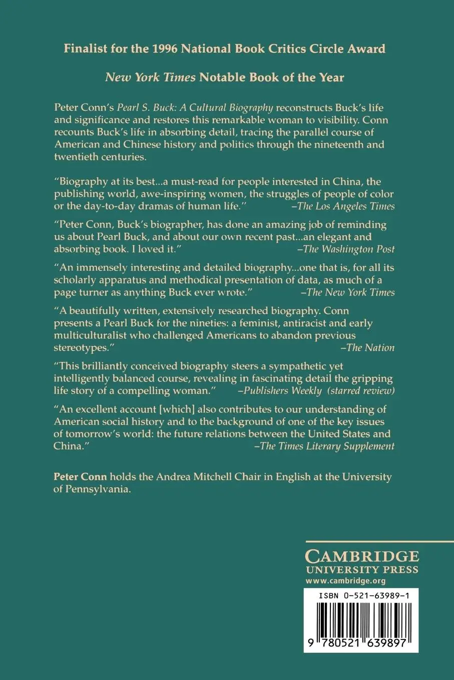 Rückseite: 9780521639897 | Pearl S. Buck | A Cultural Biography | Peter Conn | Taschenbuch | 2002