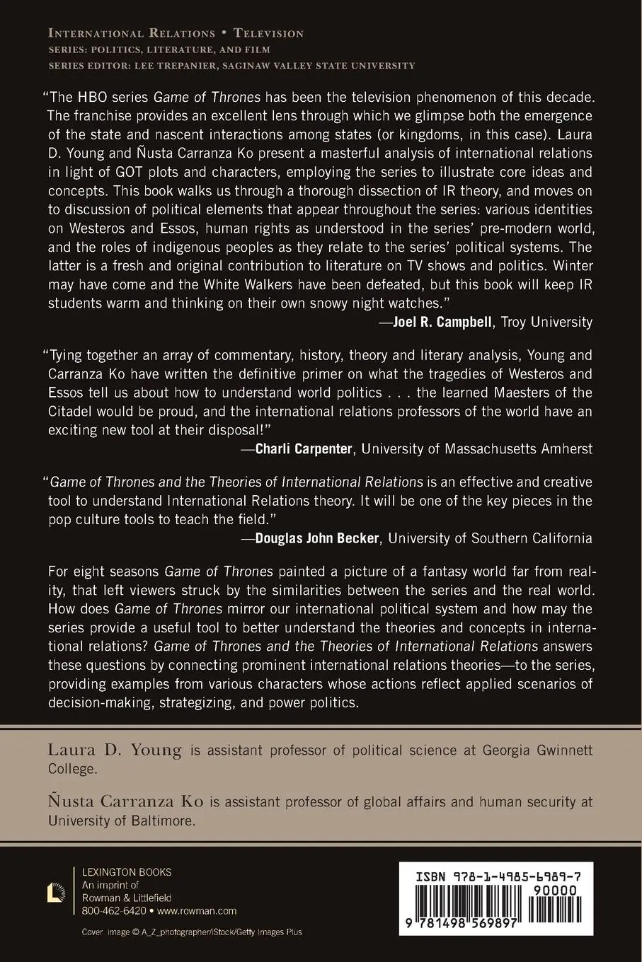 Rückseite: 9781498569897 | Game of Thrones and the Theories of International Relations | Buch