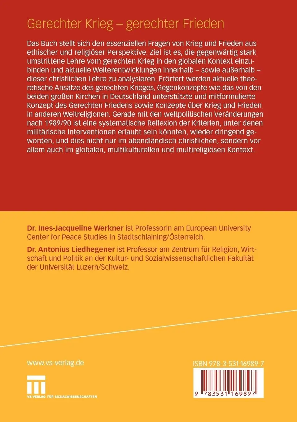 Rückseite: 9783531169897 | Gerechter Krieg - gerechter Frieden | Antonius Liedhegener (u. a.)