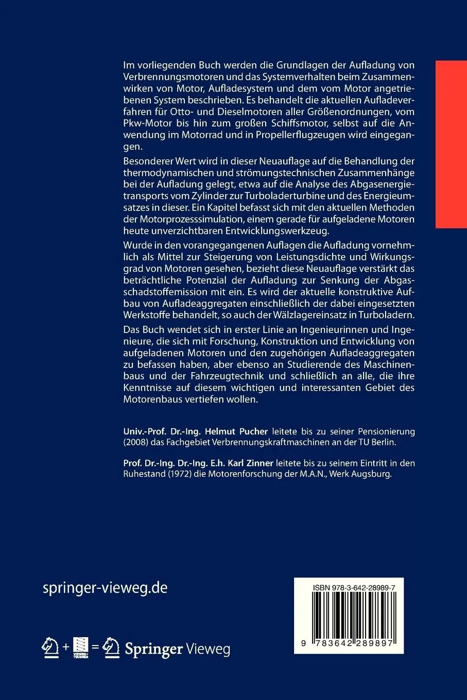 Rückseite: 9783642289897 | Aufladung von Verbrennungsmotoren | Karl Zinner (u. a.) | Taschenbuch