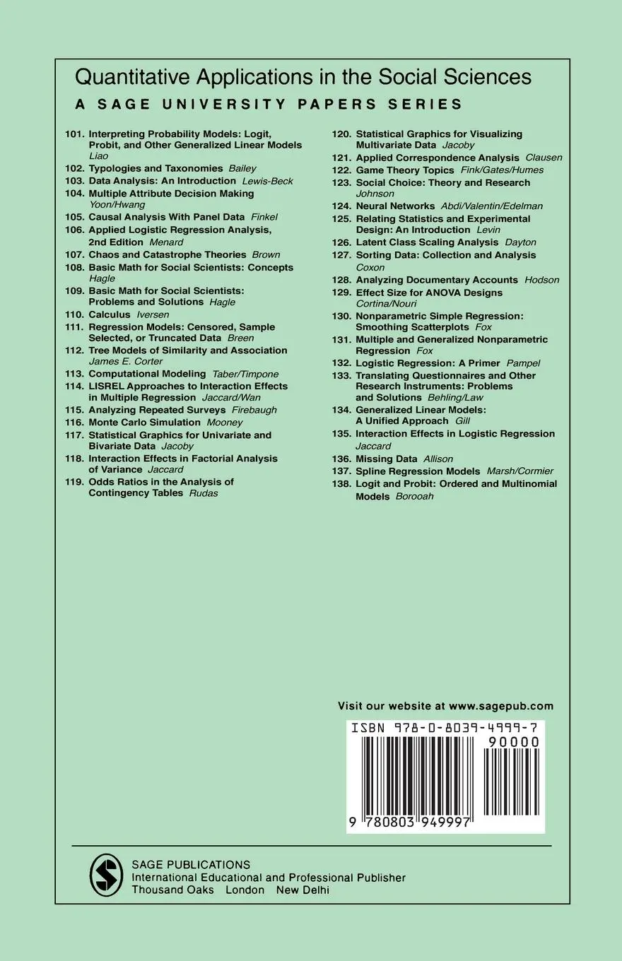 Rückseite: 9780803949997 | Interpreting Probability Models | Tim Futing Liao | Taschenbuch | 1994