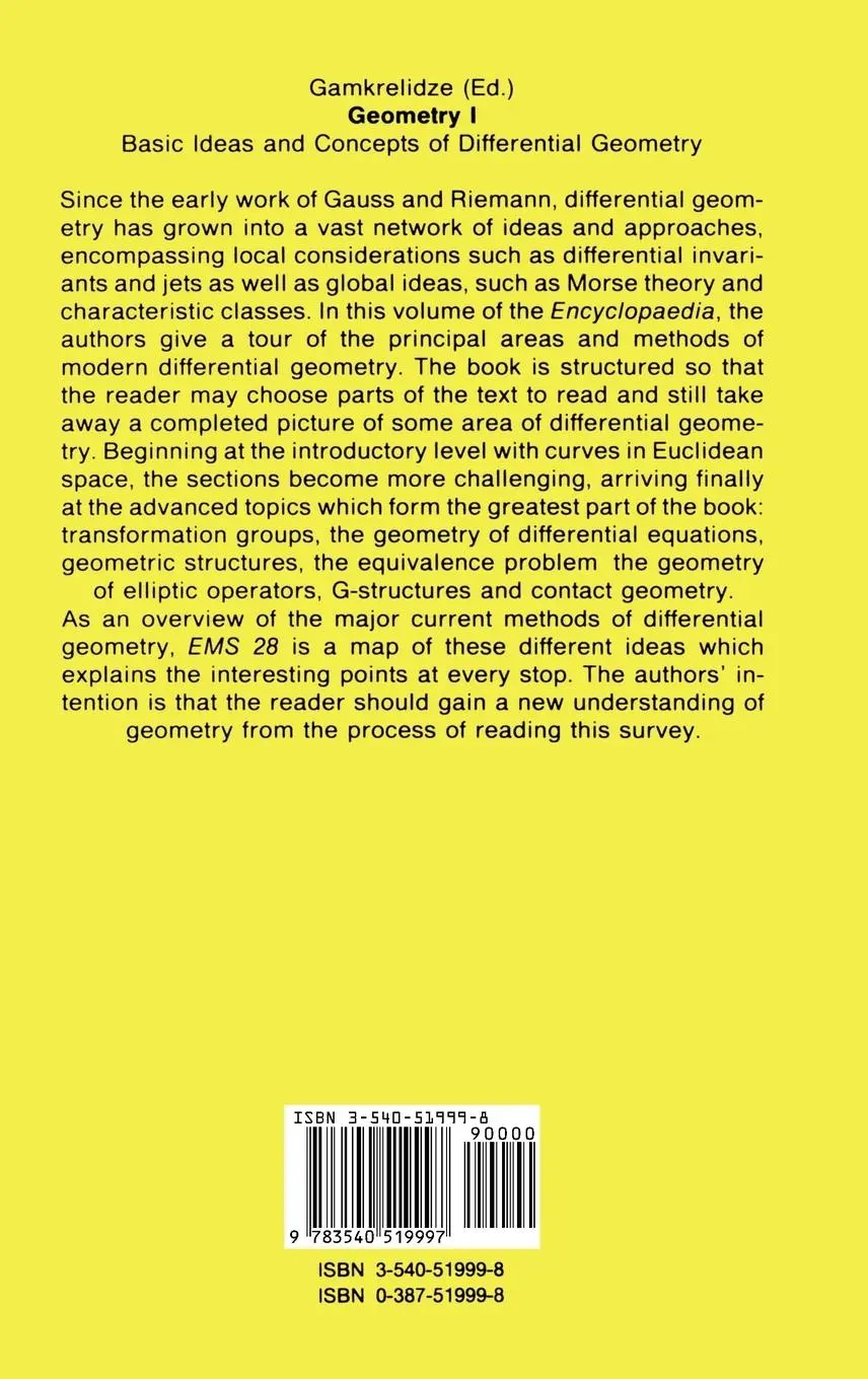 Rückseite: 9783540519997 | Geometry I | Basic Ideas and Concepts of Differential Geometry | Buch