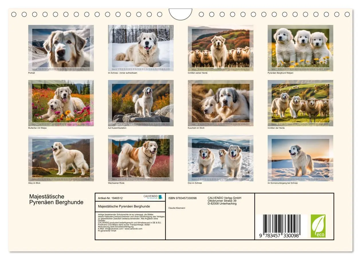 Bild: 9783457330098 | Majestätische Pyrenäen Berghunde (Wandkalender 2026 DIN A4 quer),...