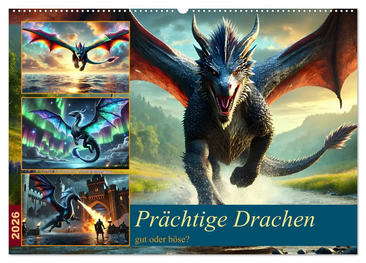 Cover: 9783516650198 | Prächtige Drachen, gut oder böse? (Wandkalender 2026 DIN A2 quer),...