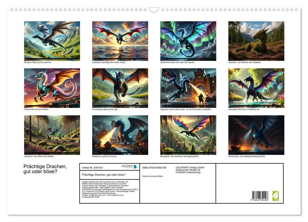Bild: 9783516650198 | Prächtige Drachen, gut oder böse? (Wandkalender 2026 DIN A2 quer),...