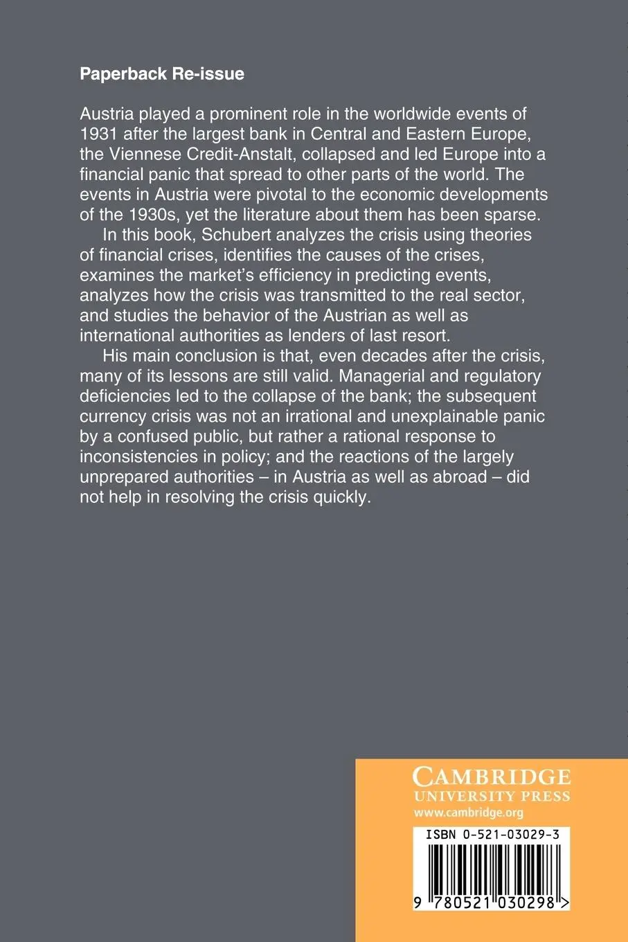 Rückseite: 9780521030298 | The Credit-Anstalt Crisis of 1931 | Aurel Schubert | Taschenbuch