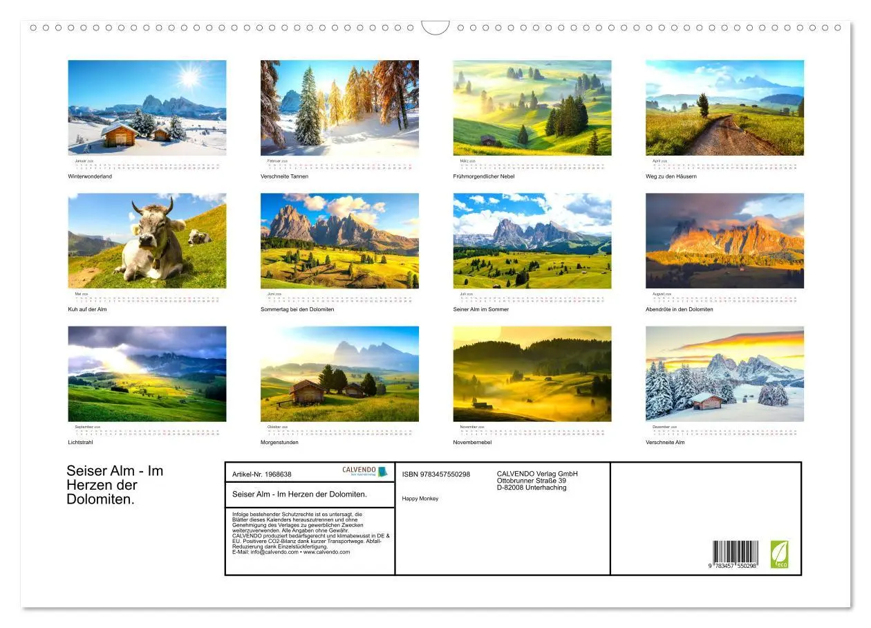 Bild: 9783457550298 | Seiser Alm - Im Herzen der Dolomiten. (Wandkalender 2026 DIN A2...