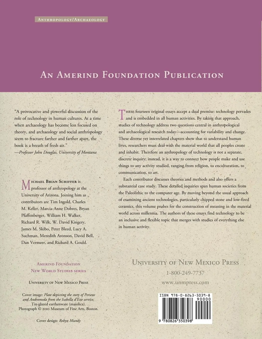 Rückseite: 9780826350398 | Anthropological Perspectives on Technology | Michael Brian Schiffer