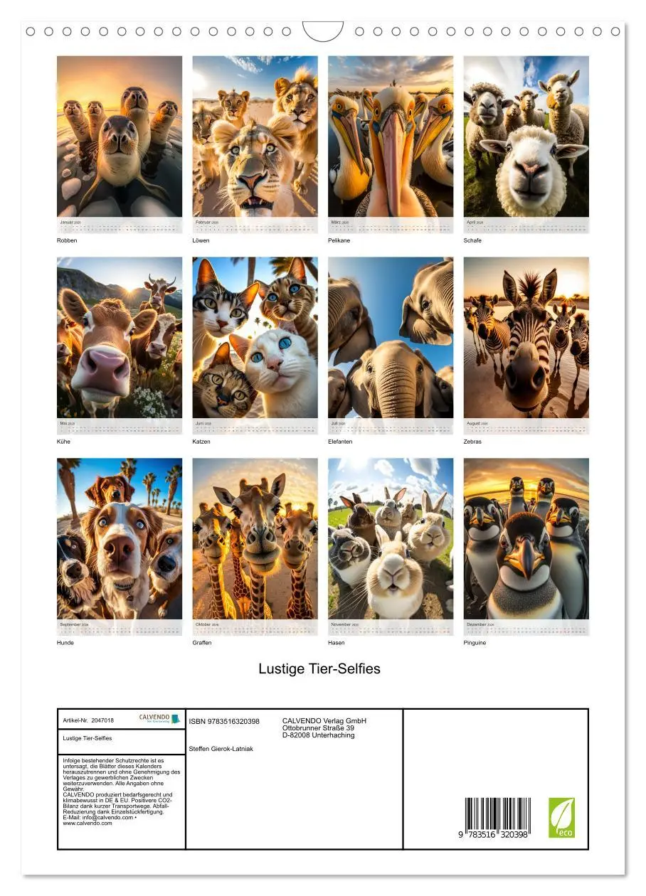 Bild: 9783516320398 | Lustige Tier-Selfies (Wandkalender 2026 DIN A3 hoch), CALVENDO...
