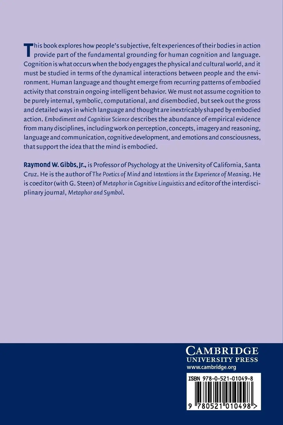 Rückseite: 9780521010498 | Embodiment and Cognitive Science | Raymond W. Jr Gibbs | Taschenbuch