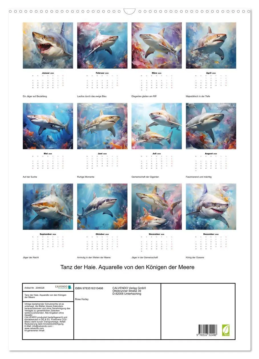 Bild: 9783516310498 | Tanz der Haie. Aquarelle von den Königen der Meere (Wandkalender...