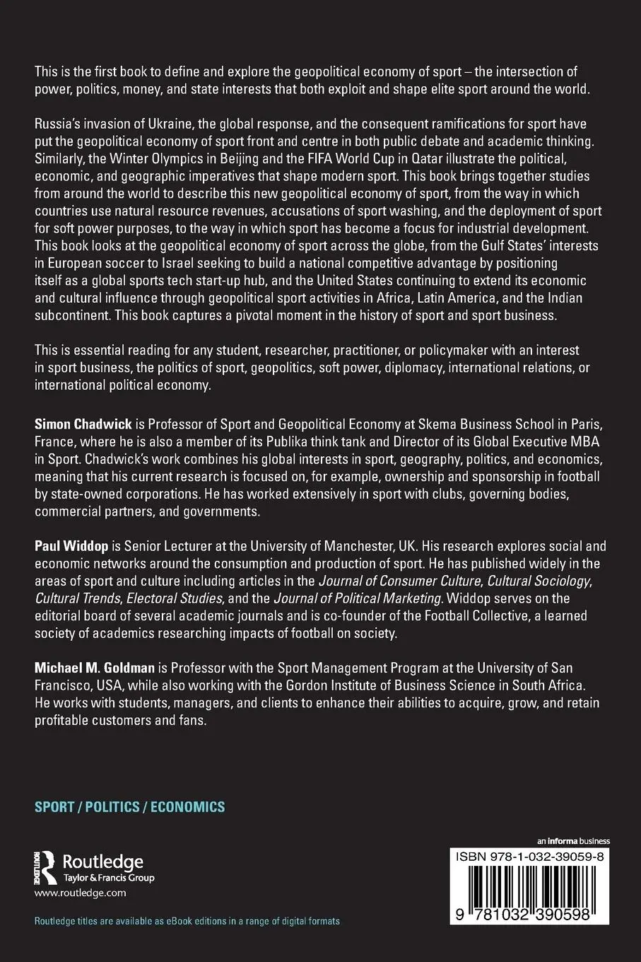 Rückseite: 9781032390598 | The Geopolitical Economy of Sport | Simon Chadwick (u. a.) | Buch