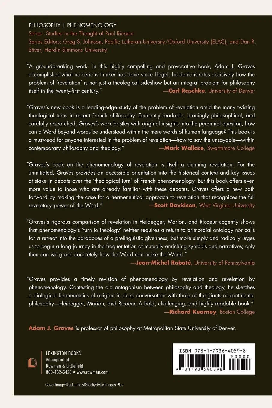 Rückseite: 9781793640598 | Phenomenology of Revelation in Heidegger, Marion, and Ricoeur | Graves