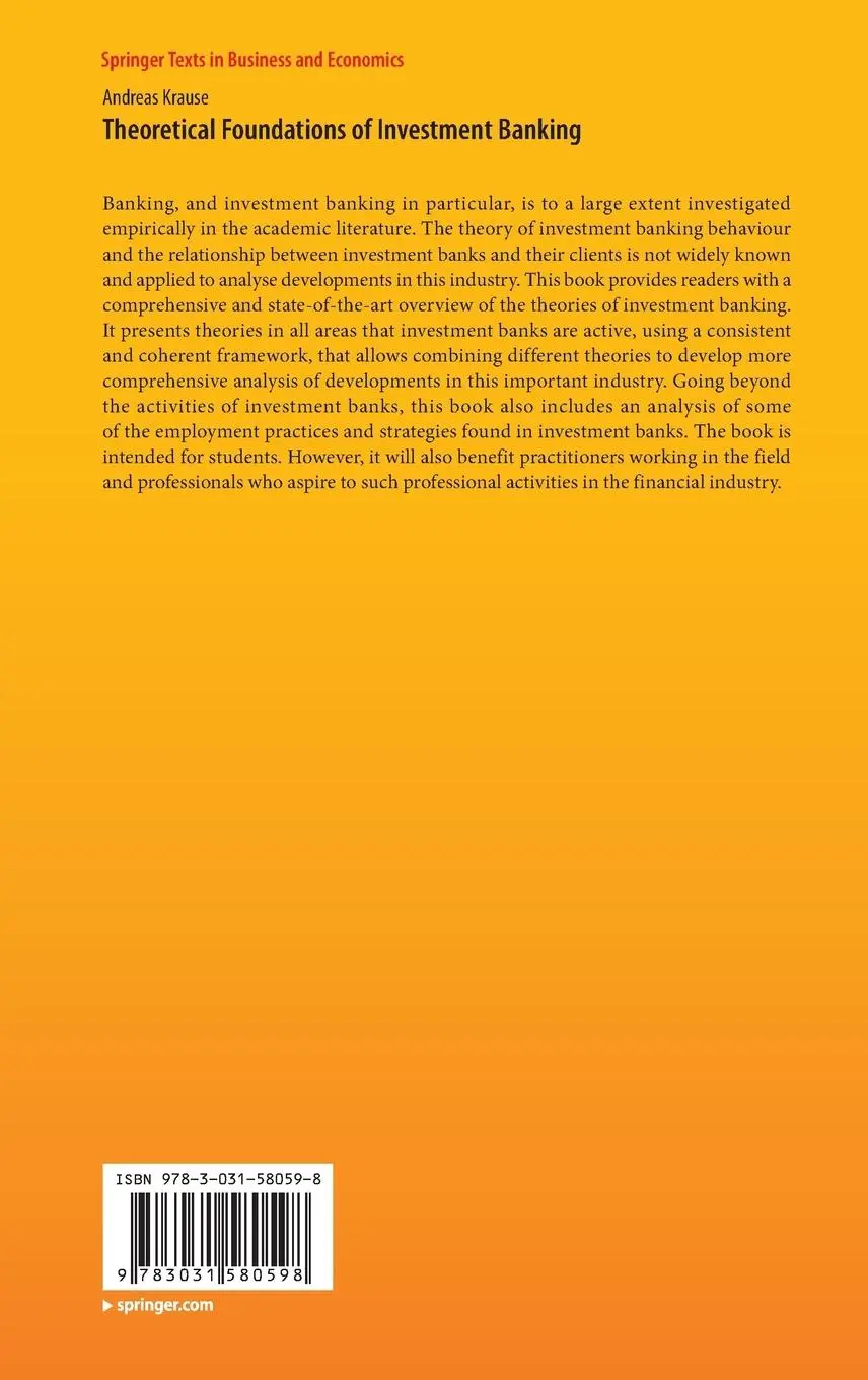 Rückseite: 9783031580598 | Theoretical Foundations of Investment Banking | Andreas Krause | Buch