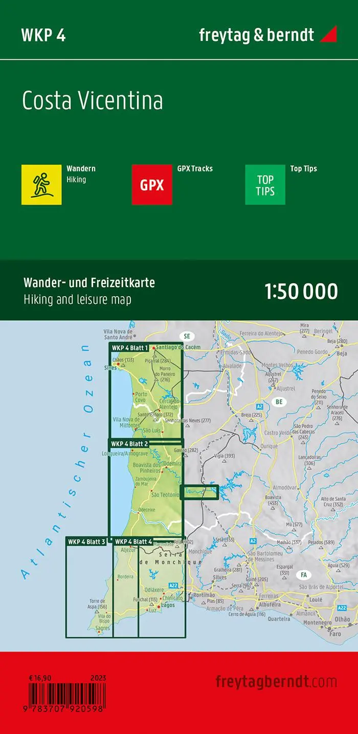 Rückseite: 9783707920598 | Costa Vicentina, Wanderkarte 1:50.000, freytag &amp; berndt | Berndt | SET