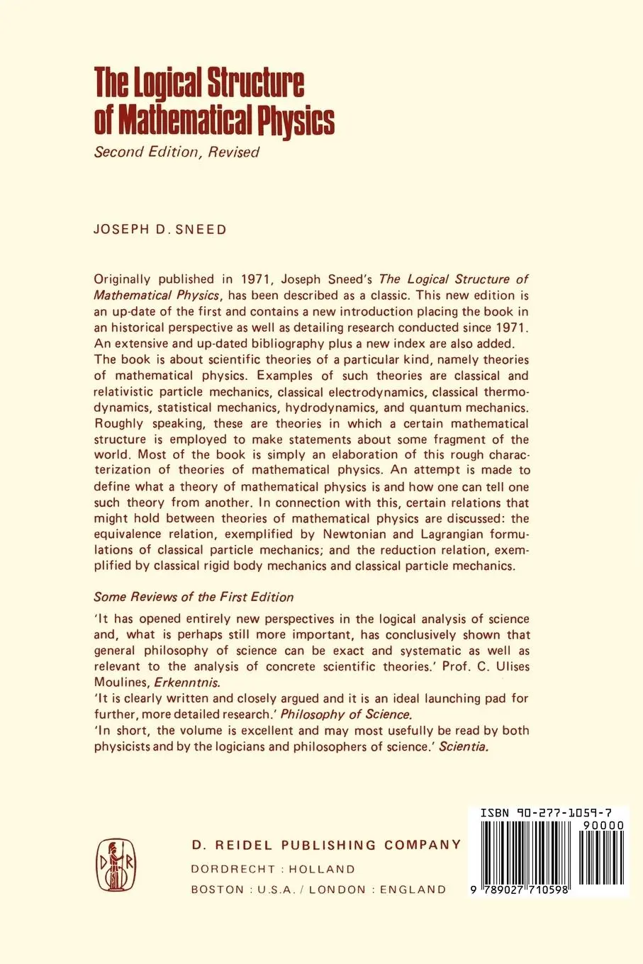 Rückseite: 9789027710598 | The Logical Structure of Mathematical Physics | J. D. Sneed | Buch