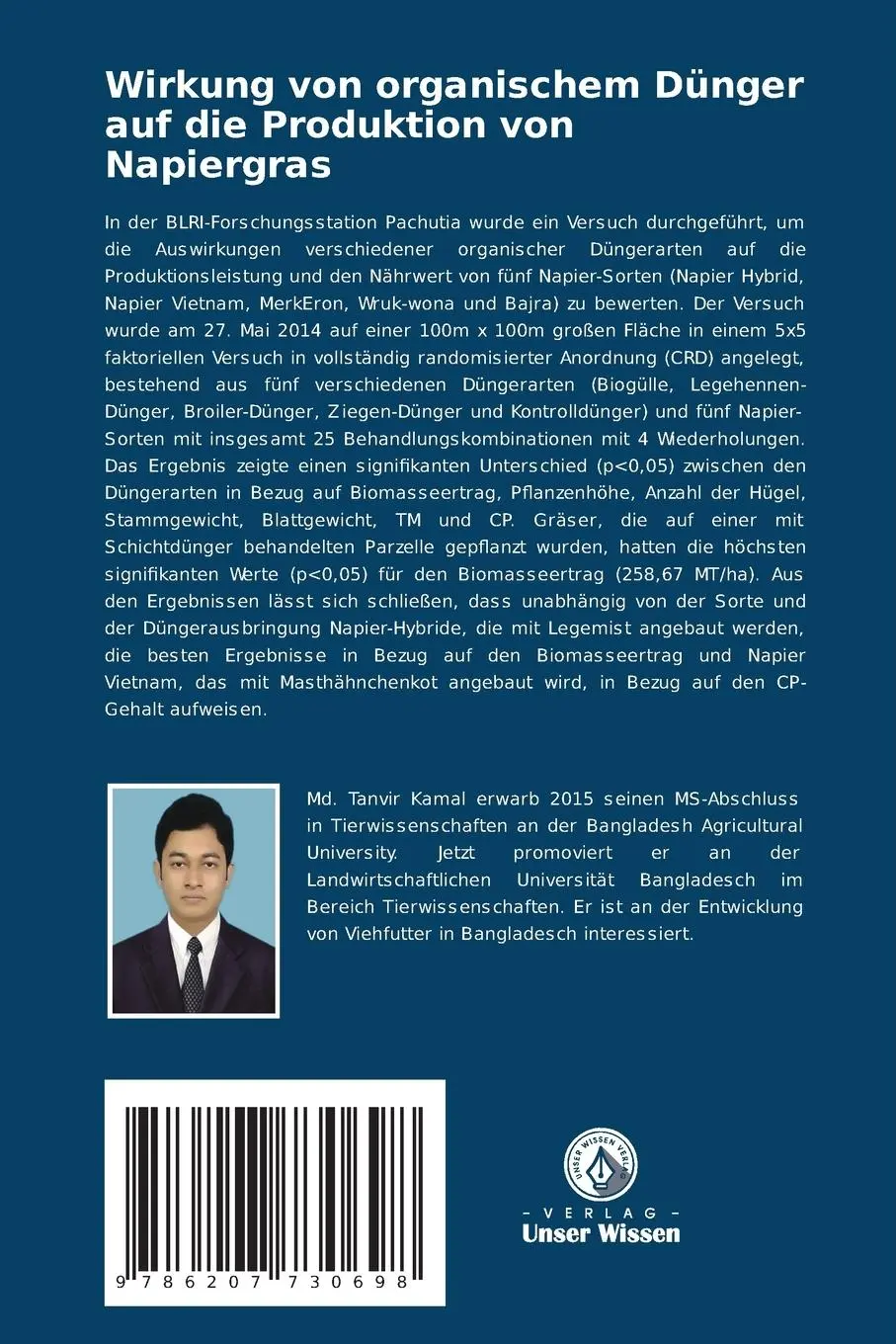 Rückseite: 9786207730698 | Wirkung von organischem Dünger auf die Produktion von Napiergras