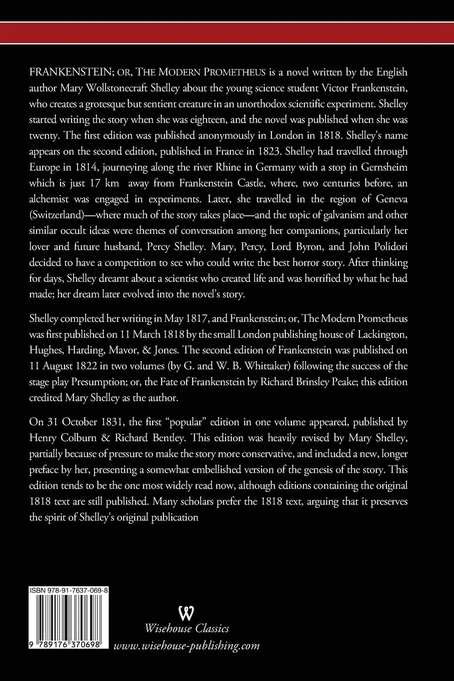 Rückseite: 9789176370698 | FRANKENSTEIN or The Modern Prometheus (Uncensored 1818 Edition -...