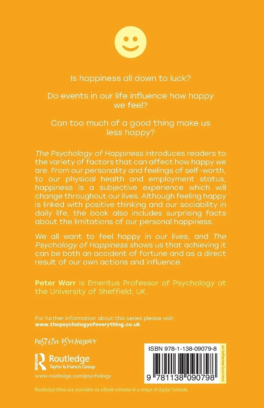 Rückseite: 9781138090798 | The Psychology of Happiness | Peter Warr | Taschenbuch | Englisch