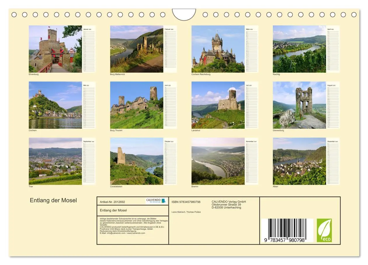 Bild: 9783457980798 | Entlang der Mosel (Wandkalender 2026 DIN A4 quer), CALVENDO...