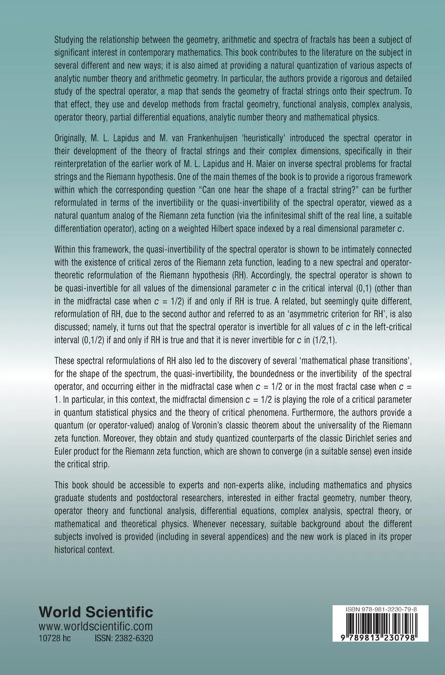 Rückseite: 9789813230798 | QUANTIZED NUMBER THEORY, FRACTAL STRING &amp; RIEMANN HYPOTHESIS | Lapidus