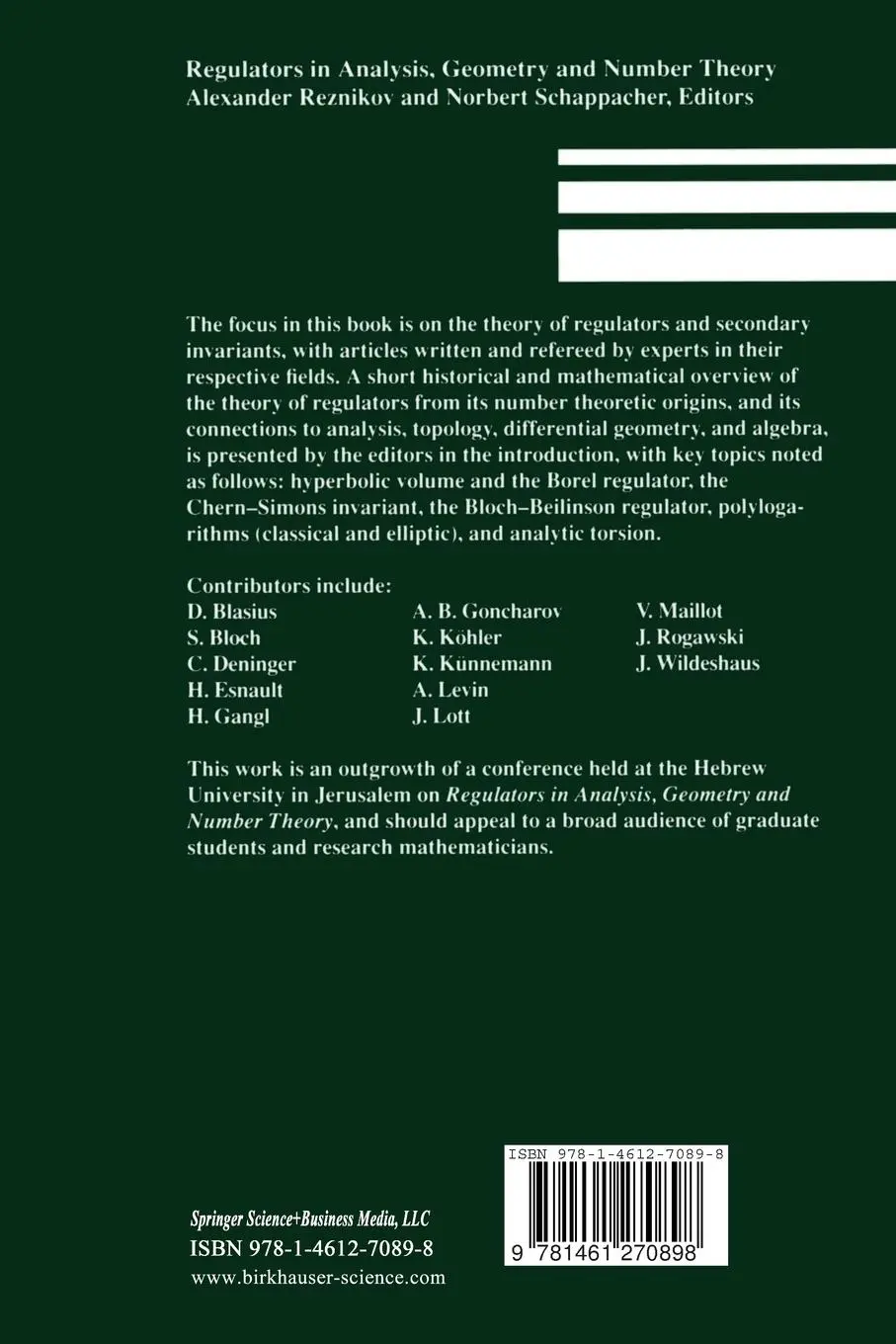 Rückseite: 9781461270898 | Regulators in Analysis, Geometry and Number Theory | Reznikov (u. a.)
