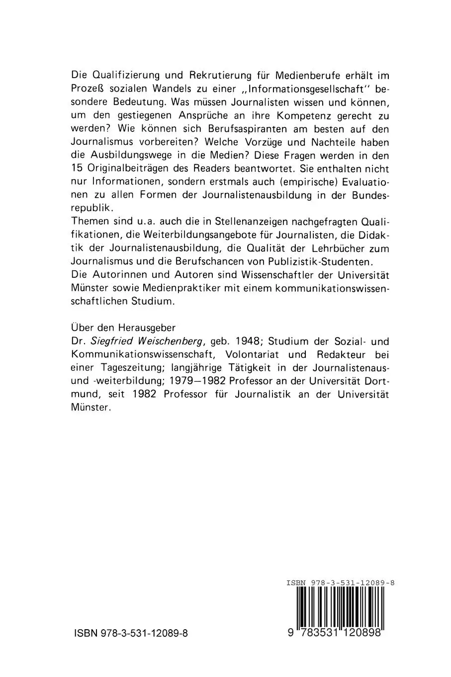 Rückseite: 9783531120898 | Journalismus &amp; Kompetenz | Siegfried Weischenberg | Taschenbuch | 1990