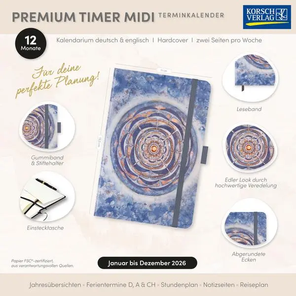 Bild: 9783731890898 | Premium Timer Midi "Blue Hour" 2026 | Verlag Korsch | Buch | 144 S.