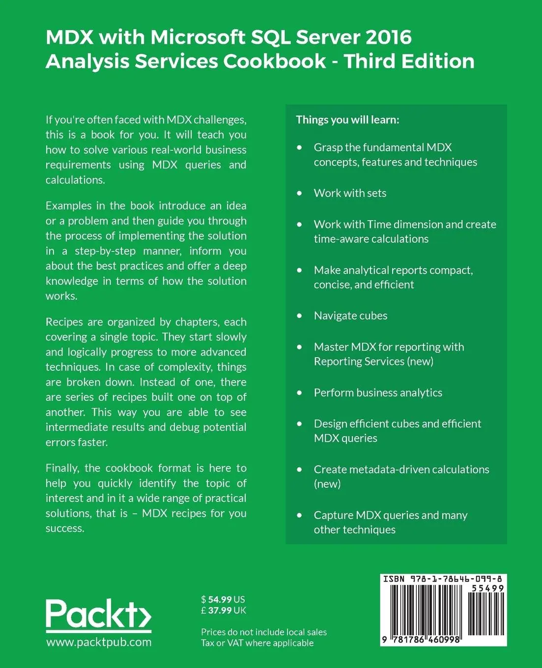 Rückseite: 9781786460998 | MDX with Microsoft SQL Server 2016 Analysis Services Cookbook -...