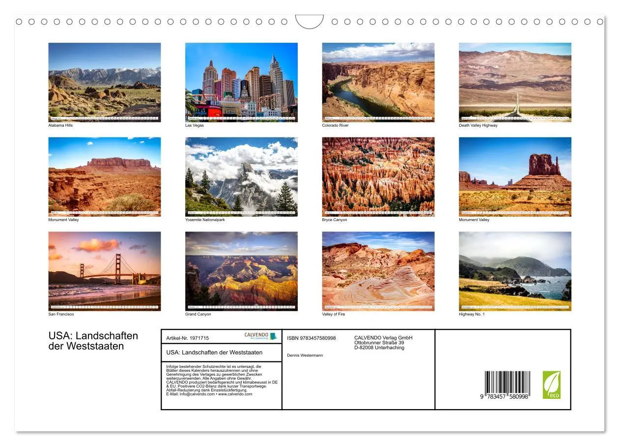 Bild: 9783457580998 | USA: Landschaften der Weststaaten (Wandkalender 2026 DIN A3 quer),...