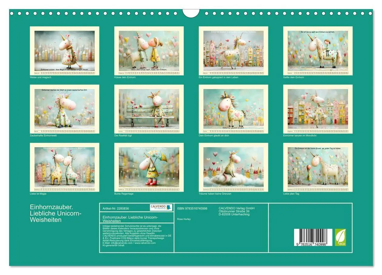 Bild: 9783516740998 | Einhornzauber. Liebliche Unicorn-Weisheiten (Wandkalender 2026 DIN...